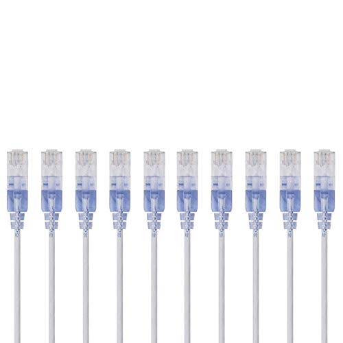 Image of Monoprice Cat6A 25ft White 10-Pk Patch Cable UTP 30AWG 10G Pure Bare Copper Snagless RJ45 SlimRun Series Ethernet Cable