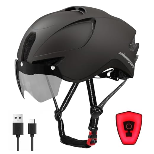 Shinmax Fahrradhelm, Fahrradhelm Herren Damen mit USB-Licht Fahrradhelm mit Magnetischem Visier, CE-zertifizierter Verstellbarer Leichter Fahrradhelm MTB mit Aufbewahrungstasche 57-62CM (RC-088)