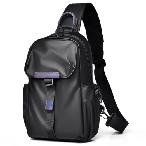 Image of GUSTAVE Sling Bag for Men - Waterproof Nylon, 10'' Multi-Pocket Crossbody /Shoulder Bag - Lightweight, Sophisticated Black Travel Day Bag for Office & On-the-Go Convenience