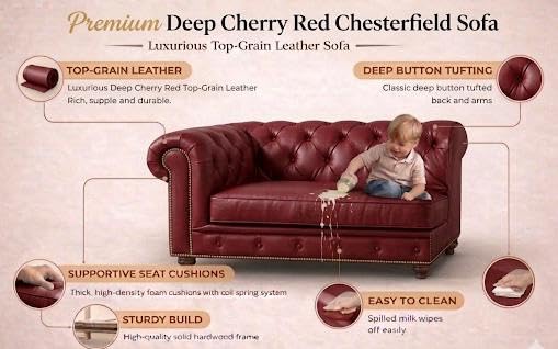 Image of Modern Classic Design Leatherette Luxury Chester Sofa Set with Button Tufted, Sofa for Living Room Home, Office and Lobby, Living Room Set (Burgundy, 1 Seater Sofa)