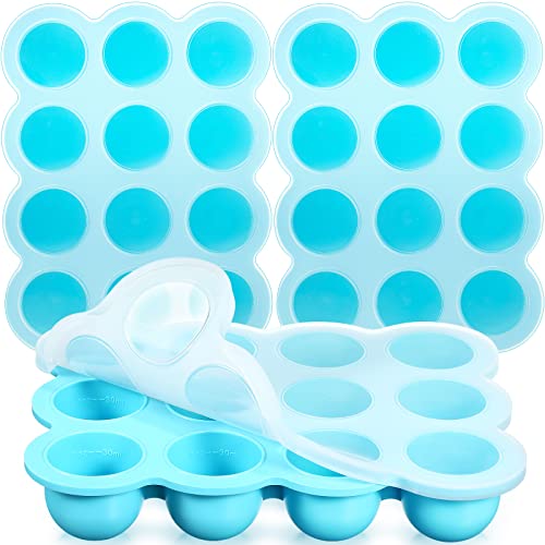 Image of 3 Pcs Baby Food Storage Container 12 Cup Silicone Baby Food Freezer Tray with Lid Stackable Reusable Silicone Baby Food Freezer Storage Tray for Food Vegetable Fruit Puree and Breast Milk (Blue)