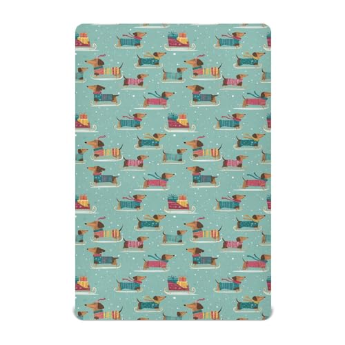 Image of Baby Crib Sheet Christmas Dachshunds Crib Mattress for Boys and Girls Playard Sheet Soft Breathable Fitted Baby Mattress Cover 52x28in