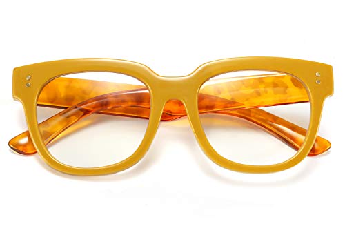 Image of FEISEDY Retro Square Thick Big Frame Blue Light Blocking Reading Glasses Anti Glare Digital Eyestrain Reader B2523 (Mix Amber, 1.75x)