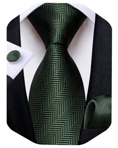 Image of DiBanGu Striped Tie Set for Men Silk Woven Plaid Necktie and Pocket Square Cufflinks Business Wedding