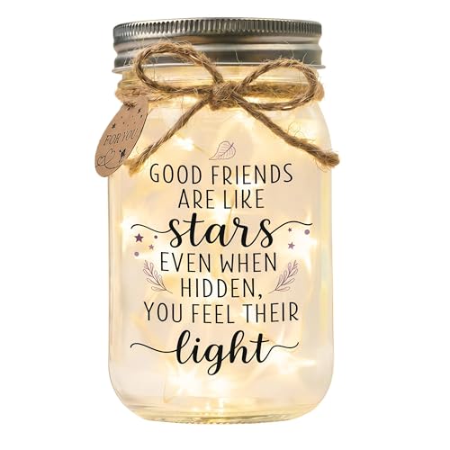 SOLMAY Friendship Gifts for Women – Mason Jar Night Light with Quote “Good Friends Are...