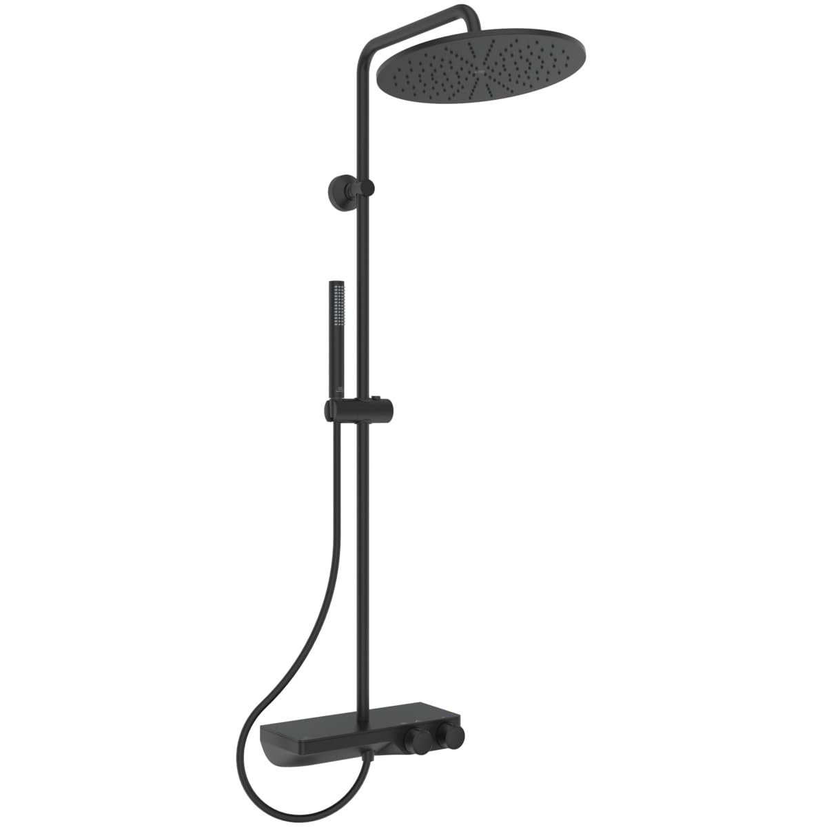 Ideal Standard A7631XG Ceratherm S200 system prysznicowy z termostatem prysznicowym i półką – słuchawka prysznicowa i głowica prysznicowa Ø 30 cm – wąż prysznicowy 150 cm – kolor Silk Black