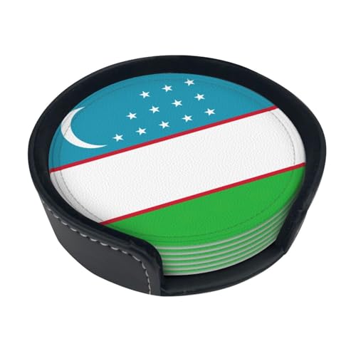 Lot de 6 sous-verres en polyuréthane avec motif drapeau de la République d'Ouzbékistan pour boissons, bars, fêtes, cadeaux d'anniversaire, décoration d'intérieur, pendaison de crémaillère