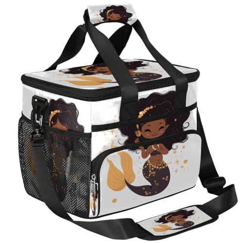 Marine Insulated Picnic Backpack Lunch Box for Women Men Picnic Basket Tote Lunch Bag Picnic Bag Portable Lunch Bags for Picnic, Beach, Work, Trip,Office, Camp Black Mermaid Women