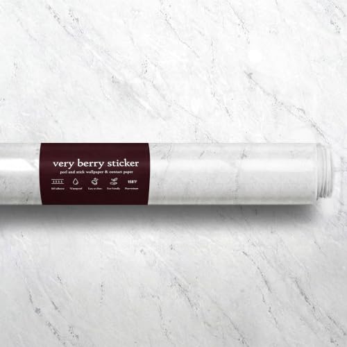 Image of Very Berry Sticker Marble Contact Paper (White, 39 inch x 118 inch, 2 Pack) | Authentic marble pattern, Thick, Waterproof, Laminate vinyl, Self adhesive, Peel and stick wrap, For countertop and wall