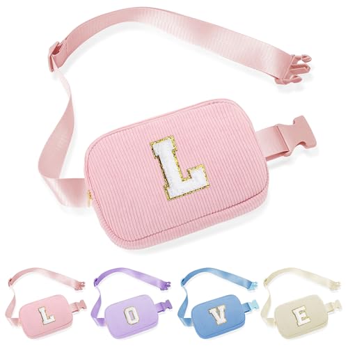YOOLIFE 3 Pcs Initial Jute Tote Bag & Initial Belt Bag Crossbody Fanny Pack Personalized Gifts for Women Teen Girls3