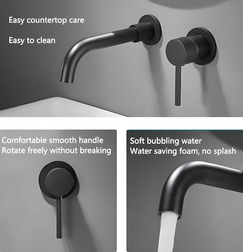 Image of 24x7 eMall SS Black Mixer Hot and Cold Basin Tap Faucet Basin Mixer Wall Mounted Mixer with Concealed Parts, for Bathroom Wash Basin Matt Black -19.5cm