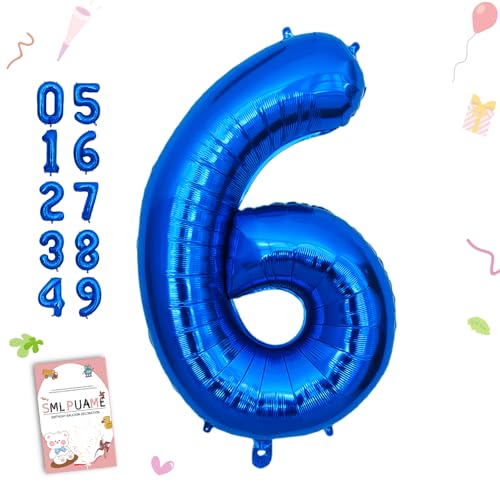 Image of 40 Inch Blue Number 6 Balloon, 6th Birthday Decoration Boys Girls