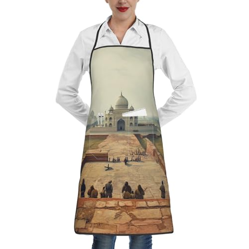 JKSEEPYN Tablier de cuisine réglable avec poches pour homme et femme Motif arbre de montagne Encre, Peinture de site historique, taille unique
