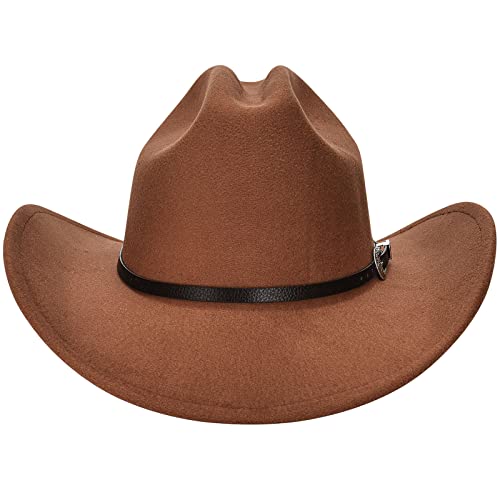 Uimlk Cowgirl Hat,Western Cowboy Hats With Buckle Beach Country Concert Nashville Cow Girl Boy Fedora Panama Felt Wide Brim Hat For Women,Brown #TOP2