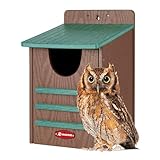 Kingsyard Large Recycled Plastic Wooden Owl House, Waterproof Screech Owl Bird Boxes for Outside, Owl Nesting Box Kit with Screws Ideal for Wildlife, Elf, Pygmy, Garden, Air Ventilation. Green