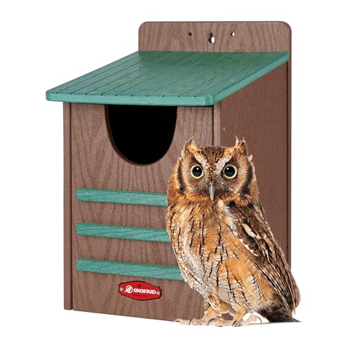 Kingsyard Large Recycled Plastic Wooden Owl House, Waterproof Screech Owl Bird Boxes for Outside, Owl Nesting Box Kit with Screws Ideal for Wildlife, Elf, Pygmy, Garden, Air Ventilation. Green
