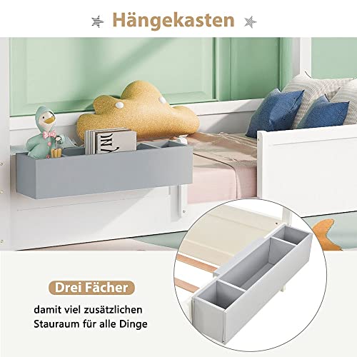 Huisbed, speelbed met stoffen tentopzetstuk, met opbergdoos, 3 combinaties, valbeveiliging, kinderbed, lattenbodem in grenenhout, 90 x 200 cm, zonder matras, wit - Afbeelding 4