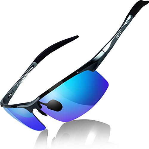 Duco Lunettes de soleil homme Lunettes de sport polarisées - Lunettes de conduite avec monture en métal Incassable UV400 8177S (Bleu)