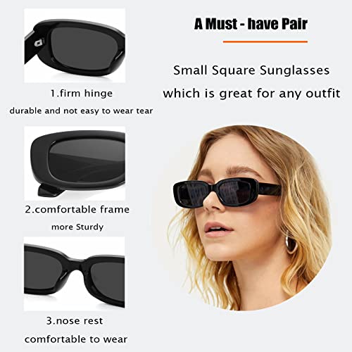 Retro Rectangle Sunglasses for Women Men Small Square Frame Sun Glasses 2 Pack4