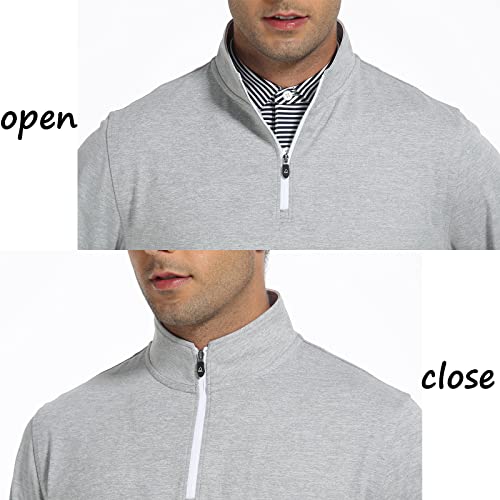 Deolax Quarter Zip Pullover Men Solid Mens Sweatshirt Mens Dry Fit Long Sleeve Golf Shirts Moisture Wicking 1/4 Zip Pullover Mens Mock Neck Fishing Running T-Shirts Upf 50+ Golf Shirts For Men (Grey #TOP3