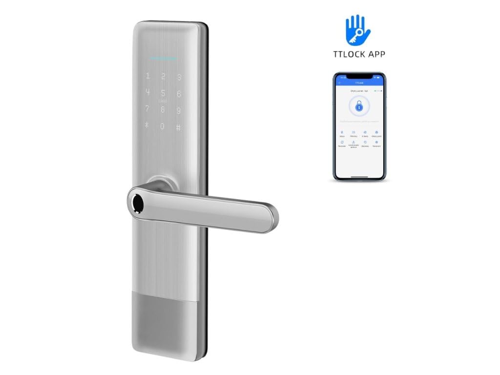 BOT Elektronisches Türschloss TTLock H3, Silber – Smart Doorknob mit Fingerabdruck, Bluetooth, Smart-Funktion