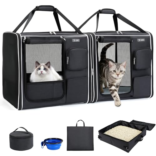 Image of Lekereise Large Cat Carrier Soft Sided, 28 inch x 13 inch x 13 inch, Large cat Travel Carrier for 2 Cats with Zipper Locks for Moving Across The Country(No Hammock), Foldable for Storage, Black
