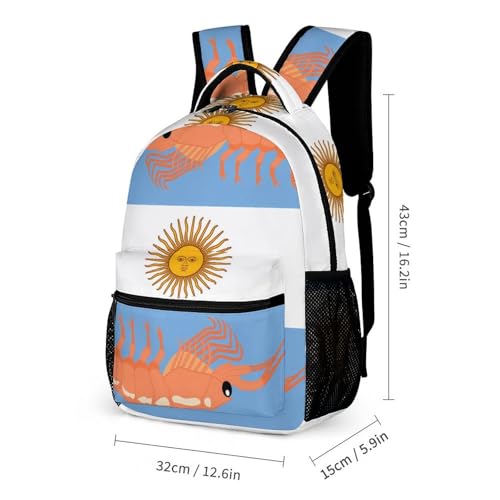 Argentine Red Shrimp Argentina Flag 3 Pcs Backpacks Set Combination 16“ Travel Backpack Portable Lunch Bag Pencil Case for Unisex2