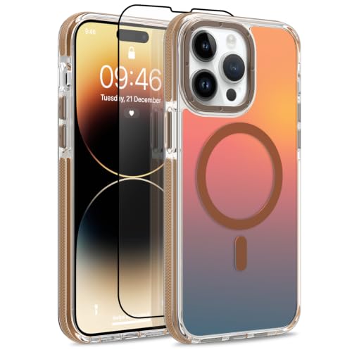 Image of Magnetic Case for iPhone 14 Pro Max [Compatible with Magsafe] [Cute Fashion Fluorescent Design] [1 Screen Protector] Slim Translucent Matte Case for iPhone 14 Pro Max 6.7 inch 2022, Desert
