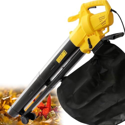 Soplador eléctrico de hojas y aspiradora, trituradora de jardín con cable de 3000 W con bolsa de recogida de 35 litros y ruedas, multifunción para limpieza de patio trasero