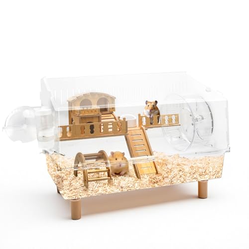 Kalolary Large Acrylic Hamster Cage, 2-Layer Gerbil Cages with Full Transparent Viewing Top Open Hamster House with All Accessories Hamster Enclosure for Dwarf Hamster, Gerbils, Pet Mice