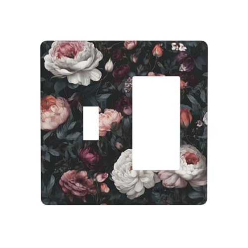 Decorative Outlet Covers Rustic Big Pink Flowers White Peony Floral 2 Gang 1 Gang Wall Plate Cover Single Toggle Rocker Combo Light Switch Cover Plate Face Plate