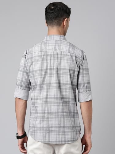 Image of Majestic Man Men Comfort Slim Fit Opaque Checked Pure Cotton Casual Shirt