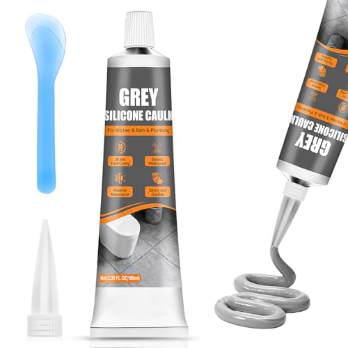 ALLONY Silicone Gris, Joint Silicone, silicone Sanitaire, Mastic silicones de Construction, Hautement Elastique, Mastic Gris pour joints Bains Cuisine...