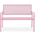 Best Choice Products Outdoor Bench 2-Person Metal Steel Benches Furniture for Garden, Patio, Porch, Entryway w/Geometric Backrest, 790lb Capacity - Pink