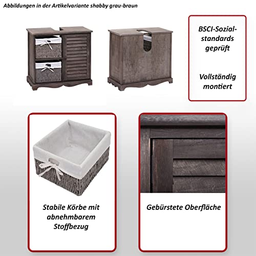 Mendler Waschbeckenunterschrank HWC-H20, Badezimmer Waschtisch, Massiv-Holz Korb-Schublade 60x65x31cm - Shabby weiß