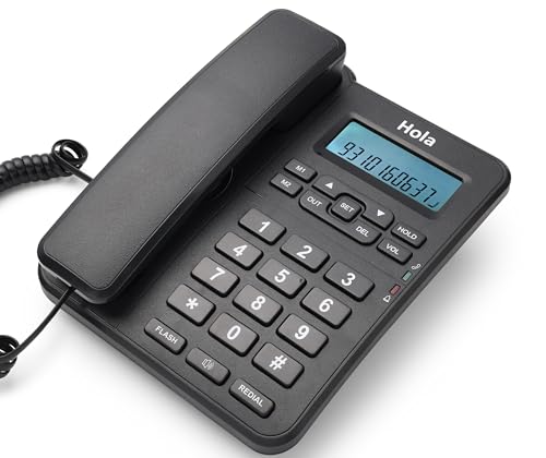 Image of Hola TF 630 Corded Telephone, Caller ID Display, 2-Way Speaker, Desk /Wall Mount, Black