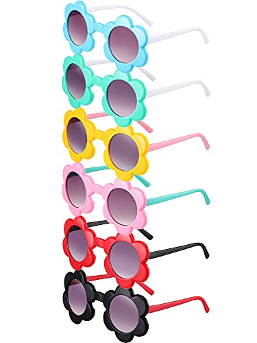 6 Pairs Kids Sunglasses Round Sunglasses Colorful Flower Sunglasses Party Sunglasses Nice Accessories for Boys and Girls Outdoor Photography Party Favor, Age 3-12