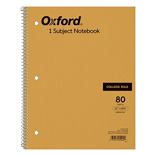 Ampad Single Wire Notebook, Size 11 x 8-1/2, 1 Subject, Tan Cover, College Ruled With Margin Line, Greentint Paper, 80 Sheets Per Notebook (25-404)