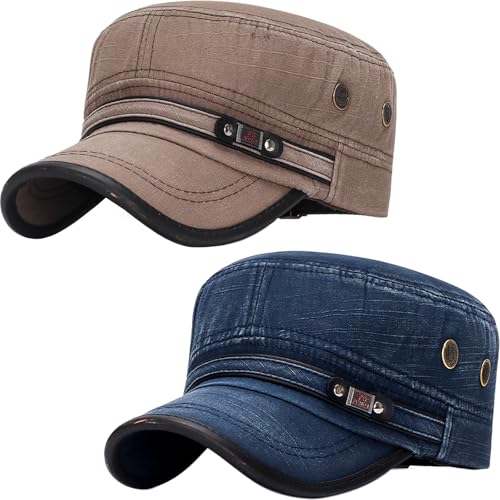 Image of Cadet Army Hat 2 Pieces Flat Top Cap Unisex Military Hat for Women Men