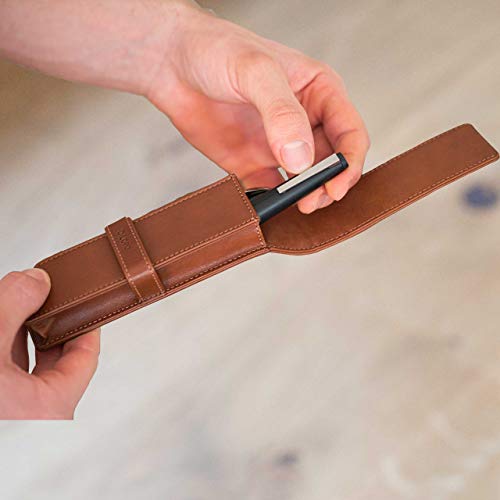 Image of DiLoro Leather Double Pen Case Pencil Pouch Holder for Two Fountain Pens Ballpoint Rollerball and Pencils (Bugatti Tan)