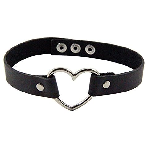 Sanwood® Fashion Women Men Cool Punk Goth Rivet Heart-Shape Ring Leather Collar Choker Necklace (Black) Cover