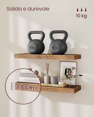 VASAGLE Mensola da Muro, Mensola da Parete, 20 x 60 x 3,8 cm, per Portafoto Decorazioni, Soggiorno Studio Cucina, Marrone Vintage LWS26BX - Immagine 4