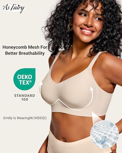 Bras for Women No Underwire Full Coverage V Neck Smooth Wireless Seamless Support Regular Plus Size Tshirt Bra4