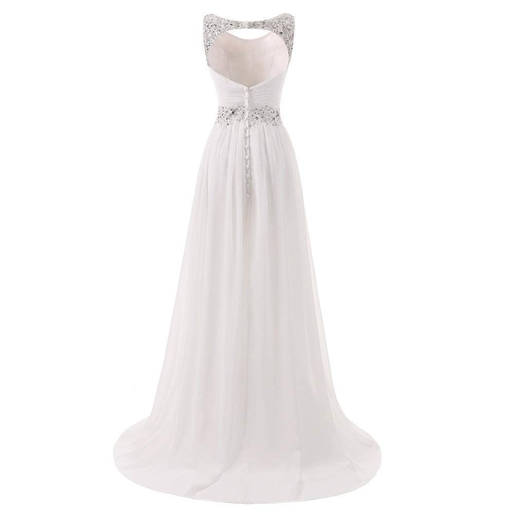 Donne Chiffona Lungo Abito da Sera da Sposa Senza Maniche Open Back Abiti Damigella d'Onore Vintage Lunghezza del Pavimento, Avorio, US6