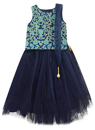 Image of A.T.U.N. Girl's Synthetic Lehenga Choli (GLHG DST NVY Multi-Navy 4-5 Years)