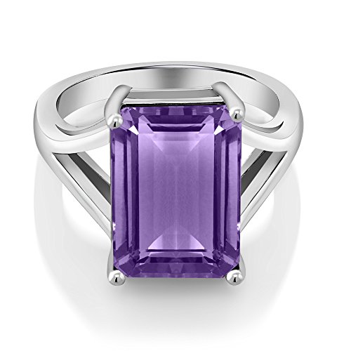 Gem Stone King 925 Sterling Silver Purple Amethyst Solitaire Ring For Women (7.00 Cttw, Emerald Cut 14X10Mm, Gemstone Birthstone, Available In Size 5, 6, 7, 8, 9) #TOP1