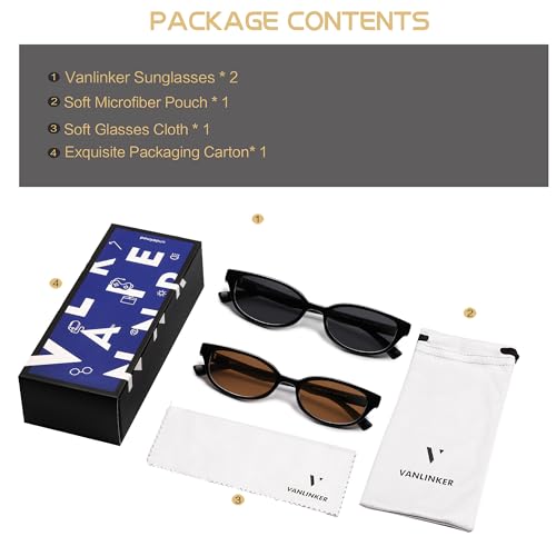 Image of VANLINKER Retro Semi Oval Polarized Sunglasses for Women Men Trendy Small 90s Style Vintage Narrow Rectangle Frame VL9833