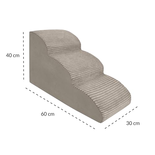 Hundetreppe 3 Stufen - 60 x 30 x 40 cm - rutschfest Weich für Kleine Hunde Haustiertreppe Stabil Sicher Komfortabel – Hergestellt in Polen (Streifen Beige)