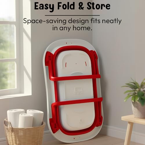 Image of StarAndDaisy Bath Tub for Baby 0-3 Years /Foldable Bath tub for Kids with Cushion, Space Saving Design, Newborn Baby Folding Bathing Tub Girls & Boys, Easy to Store -Red