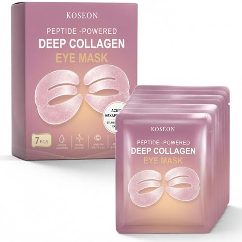 koseon Collagen Eye Mask 2026 New 7 PCS Peptide-Powered Deep Collagen Eye Mask Under Eye Patches 360 Fit Eye Mask with Collagen Peptide Eye Patches for Puffy Eyes and Dark Circles